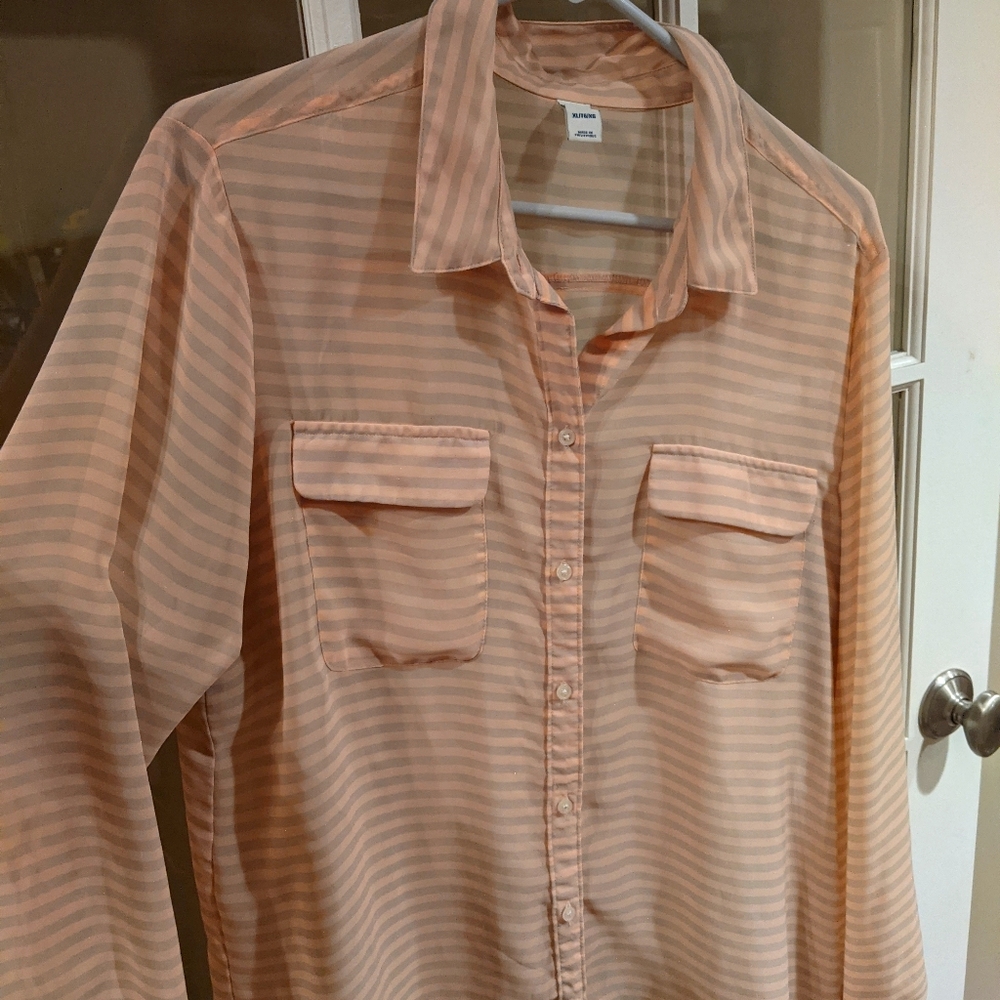 Old Navy Sheer Pink and Grey Button up size XL